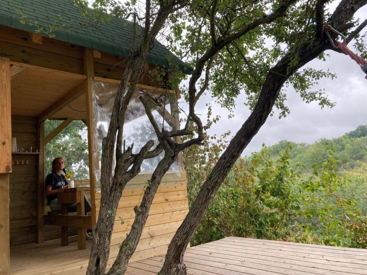 Cabane Bivouac Avec Echelle A L'Ombre Des Chenes Idrac-Respailles Exteriör bild
